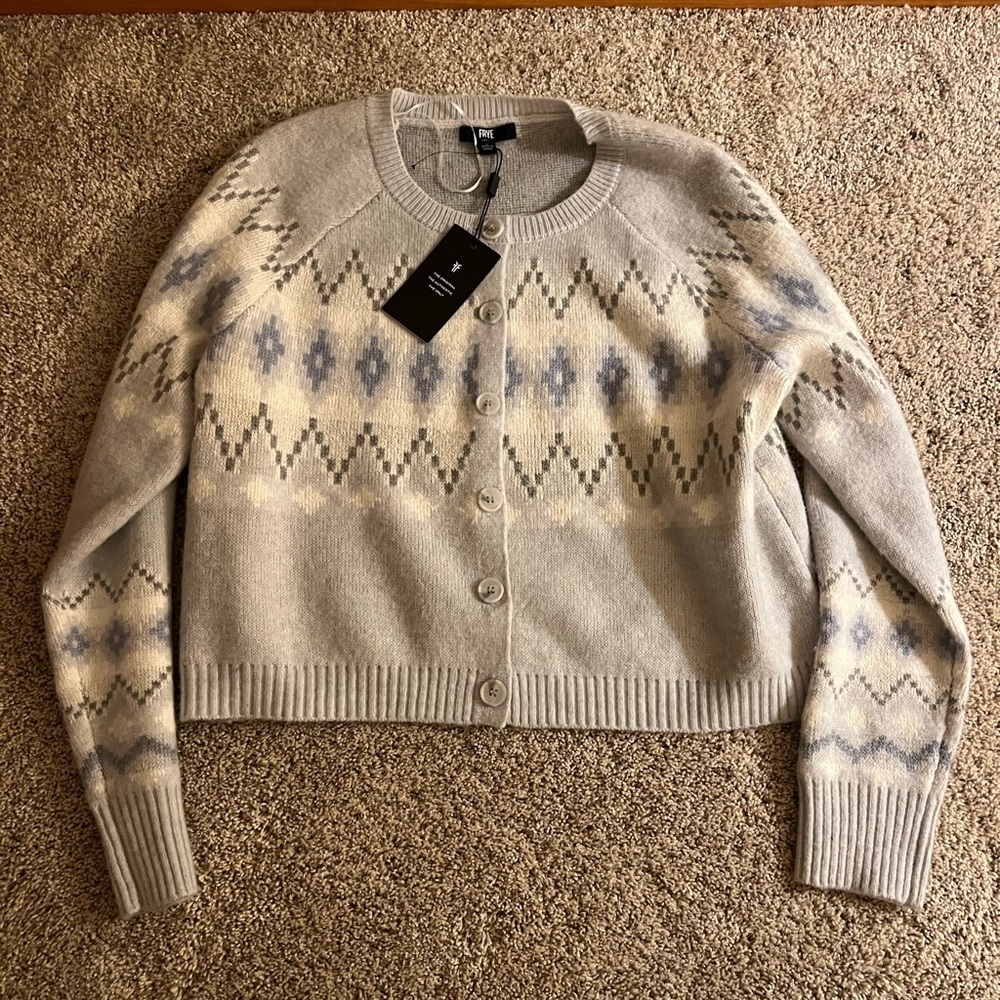 Frye Gray and Cream Patterned Women's Cardigan